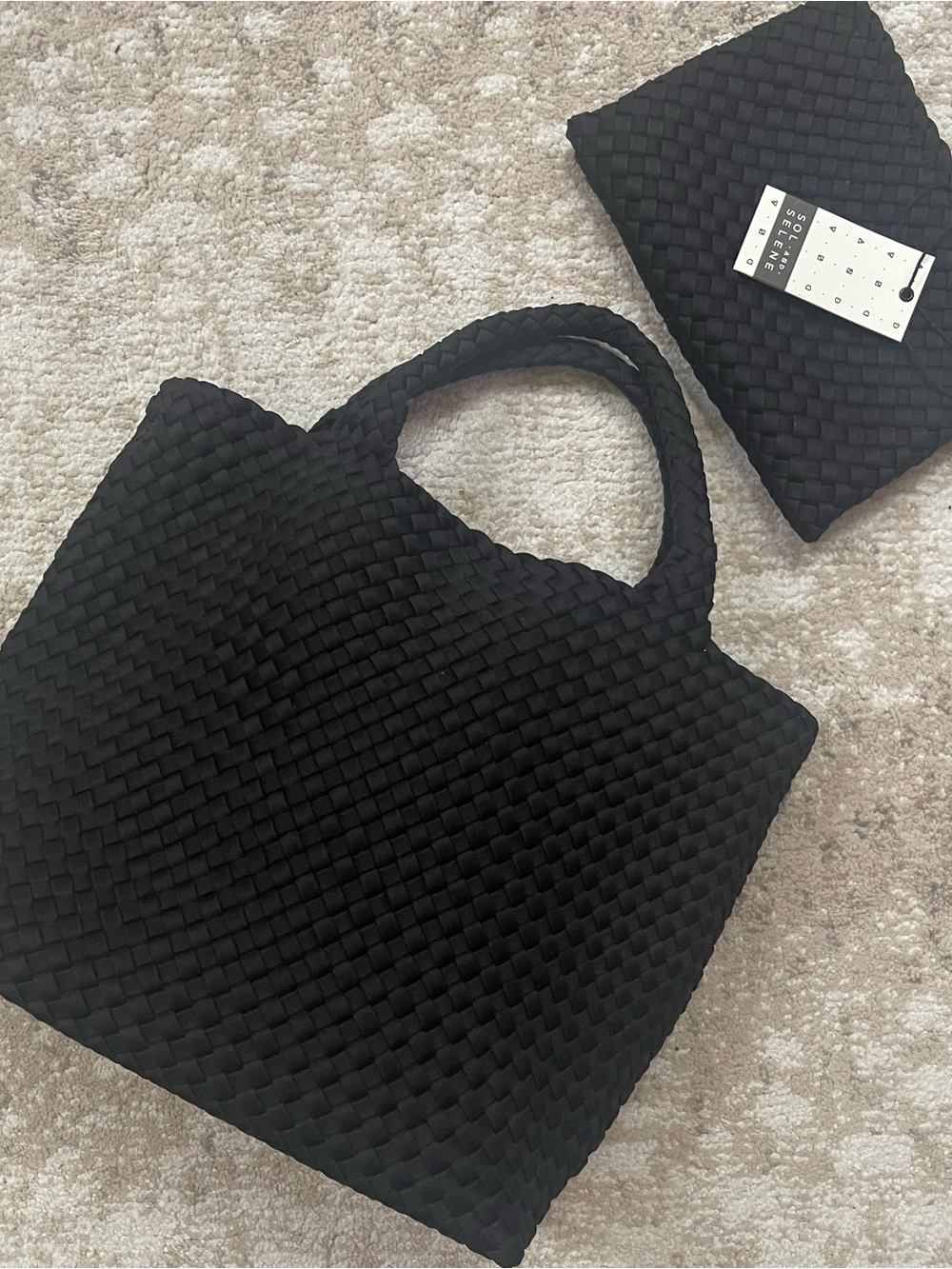SOL AND SELENE Sky's The Limit -Black Medium Woven Tote - Picture 2 of 5